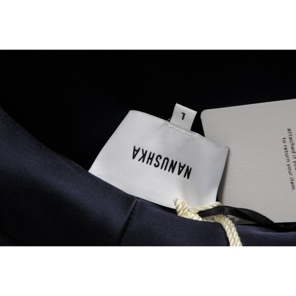 Nanushka Womens Jumpsuit Large Navy Blue Tech Satin Romper Wide Leg Pocket - Picture 11 of 16